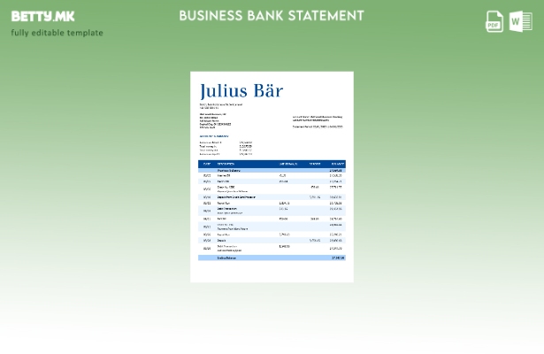 модерен стил Изјава на компанијата Julius Baer Bank Шаблон Word и PDF